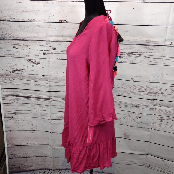 Women's Long Sleeve Tassel Back Cover Up Dress - Picture 2 of 4